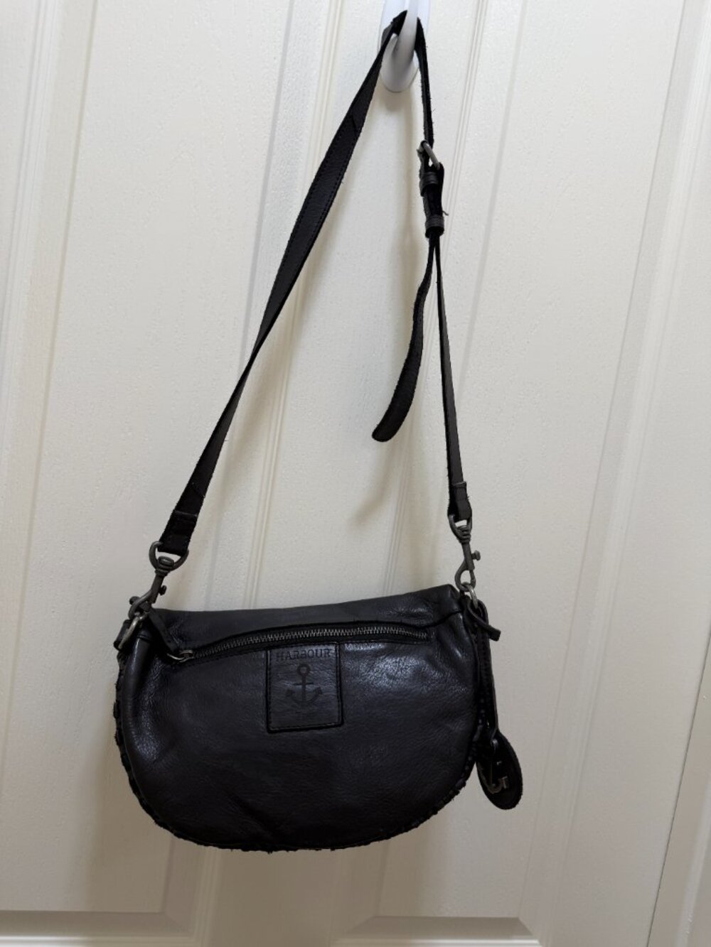 Harbour 2nd Leather Half Moon Belt Bag Crossbody Bag Black Boho Woven Texture - Picture 12 of 16